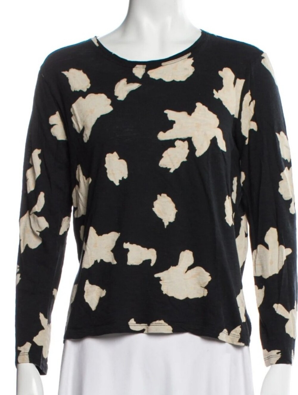Proenza Schouler Black and Cream Floral-Print Long Sleeve Women's Top